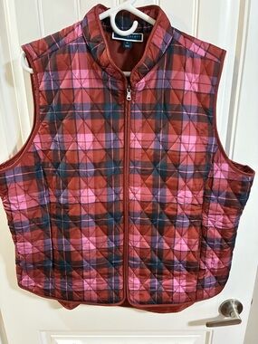 Karen Scott Quilted Plaid Vest - Red & Navy
